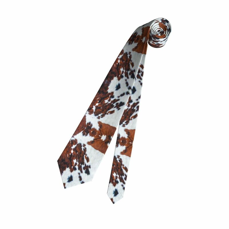Fashion Rustic Cow Faux Fur Skin Leather Neck Tie Mens Custom Silk Animal Cowhide Texture Neckties for Wedding Gravatas