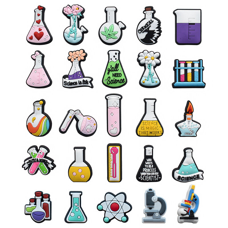 Série de bouteilles de réactif de laboratoire, boucles de fiole, breloques de chaussures de tube à essai, boucles de décorations, accessoires de mode pour bracelets de sabot