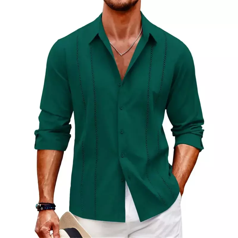 Zomer Nieuwe Heren Lange Mouwen Shirt Hawaii Strand Heren Lange Mouwen Effen Kleur 3d Print Plus Size Herenkleding
