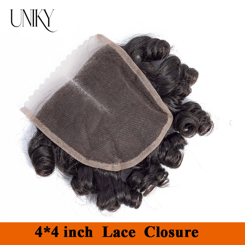 Indiano curto Bouncy Curly Hair Bundles com fechamento, Remy cabelo humano, 3 Pacotes com fechamento de renda, Parte média, Atacado