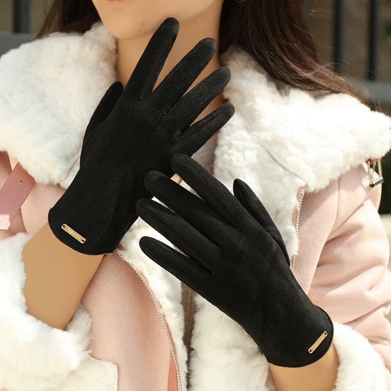 Guanti invernali guanti caldi in velluto invernale da donna moda versione coreana simpatici guanti da sci in pelle scamosciata Touch Screen C034
