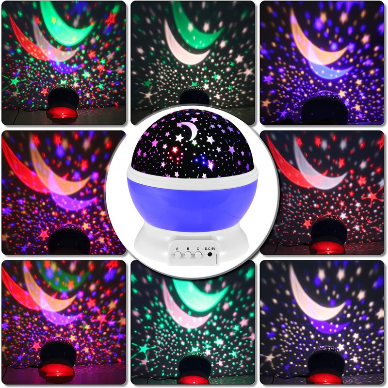 Lampka nocna do sypialni z gwiazdami: czarujący obrotowy projektor z gwiazdami, bezpieczna dekoracja niskonapięciowa zasilana przez USB