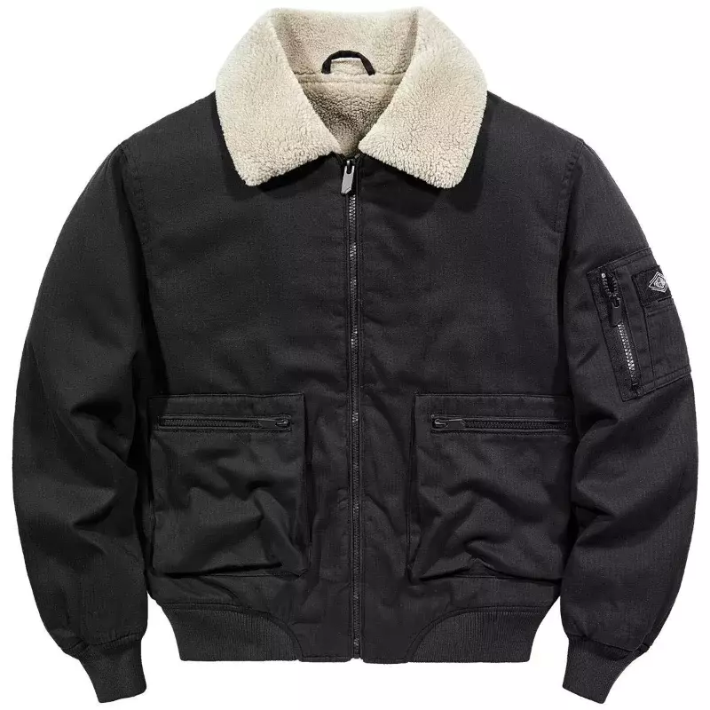 Winter Men Aviator Jackets Men's Cotton Coat High-quality Lapel Lamb Velvet Tooling Jacket Thick Warm Windproof Cotton Outerwear