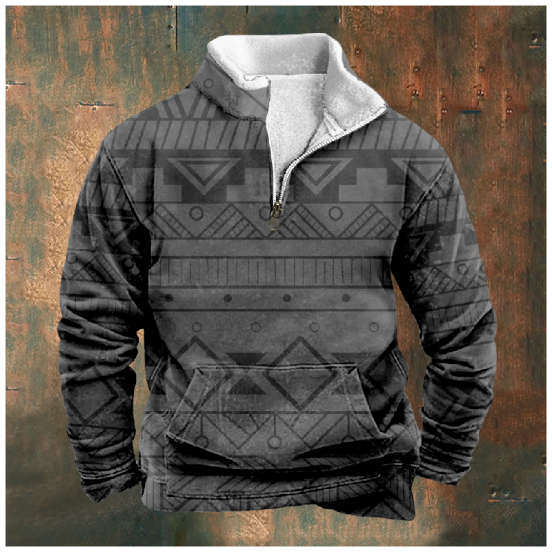 New Christmas Cotton Jacket Hooded Sweater Casual Print Men's Long Sleeve Standing Neck Half Zip Sweater Inner Cut a27
