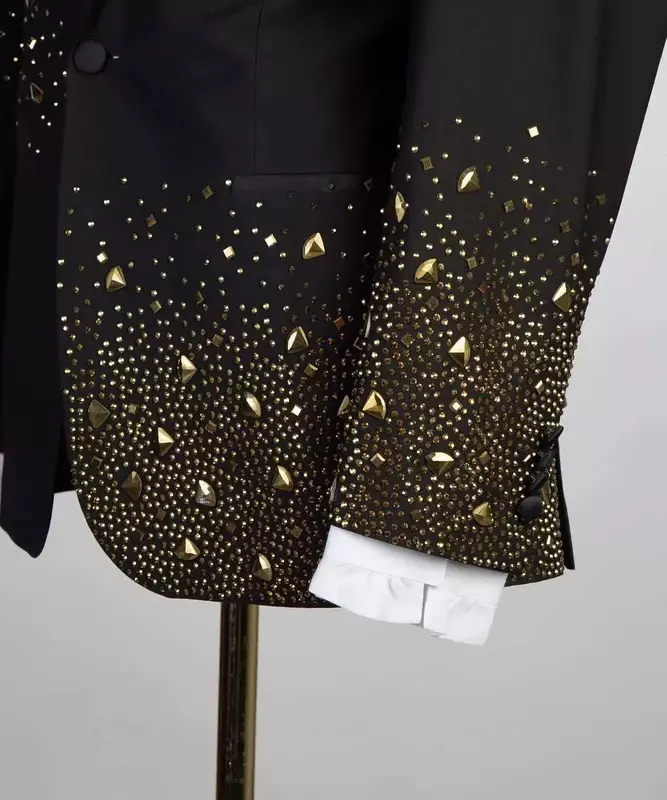 Conjunto de trajes de 2 piezas con cristales negros para hombre, Blazer + pantalón, chaqueta Formal de lujo para oficina, hecha a medida, esmoquin de boda para novio, abrigo de un botón