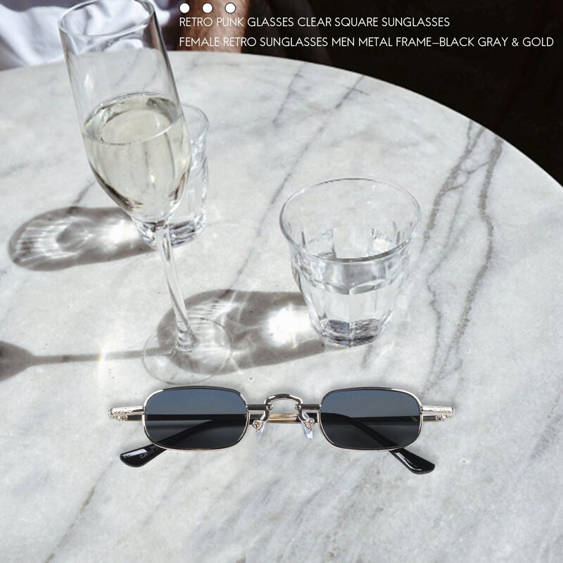 Lunettes de soleil rétro punk pour femme, lunettes carrées transparentes, métal rétro, noir, gris, or