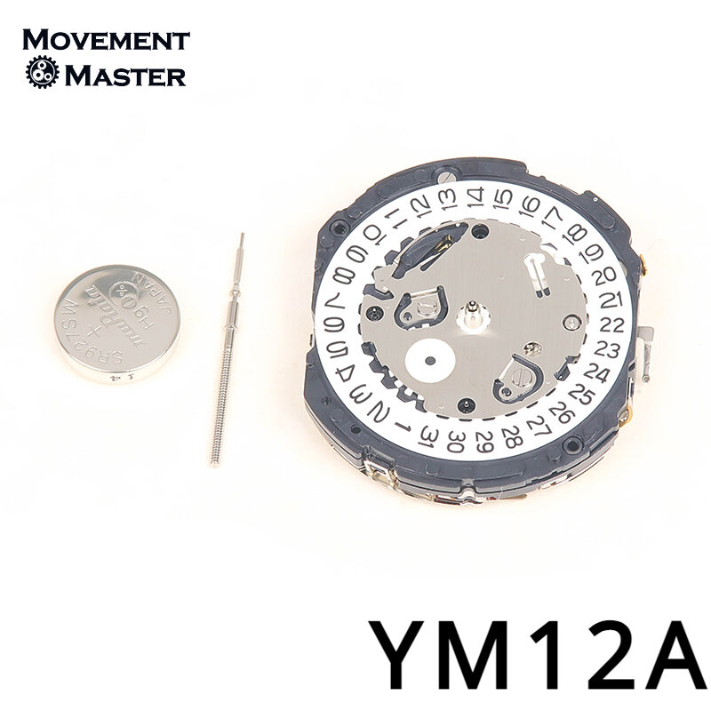 Новый японский оригинальный механизм YM12A, кварцевый механизм YM12, часы с тремя точками и календарем, аксессуары для часов