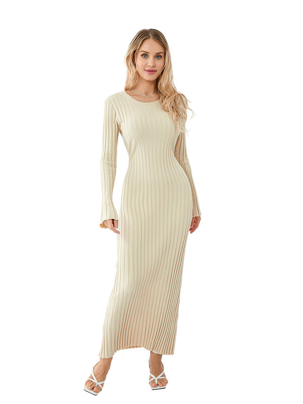 Women s Ribbed Knit Sweater Dress with Ruched Detailing and Round Neckline - Long Sleeve Midi Bodycon Dress for Y2K Fashion