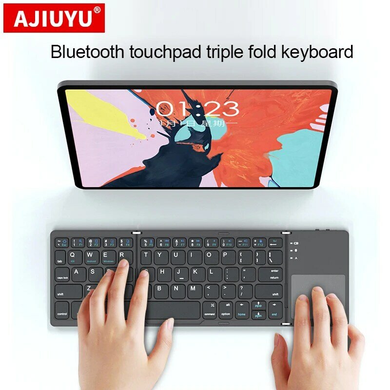 Teclado sem fio de dobramento bluetooth teclado com touchpad para windows, android, ios, telefone, multi-função botão mini teclado