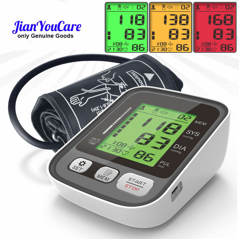 Jianyoucare digital lcd braço tensionistas monitor de pressão arterial medidor de freqüência cardíaca grande manguito esfigmomanômetro portátil tonômetro