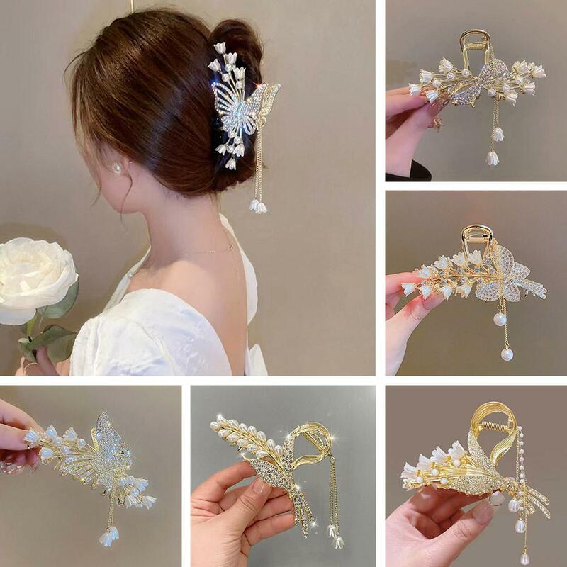 Kwiat perłowy klamra do włosów z frędzlami dla kobiet urocza słodka spinka do włosów dla dziewczynek modna elegancja nakrycia głowy koreańskie wykwintne włosy Accesso C4J4