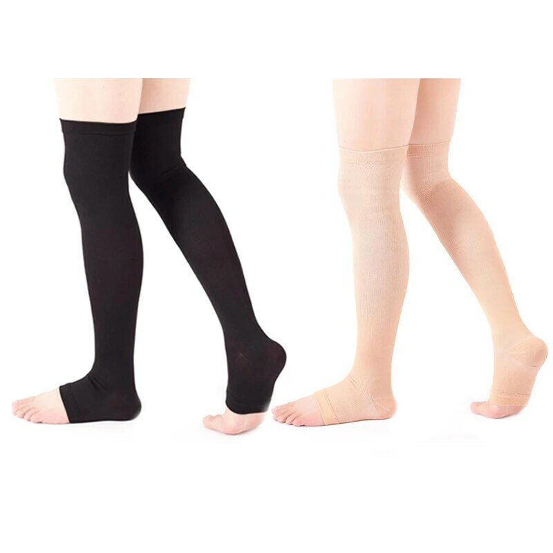 1Pair Open Toe Knee-High Medical Compression Stockings Varicose Veins Stocking Compression Brace Wrap Shaping For Women Men