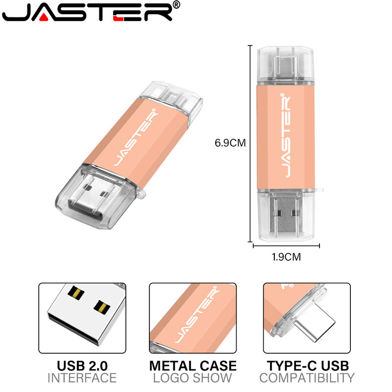 Type C USB 2.0 Flash Drives 128GB Metal 2 in1 Pen Drive Free Logo 64GB Multifuncional Memory Stick 32GB U Disk for Smart Phone