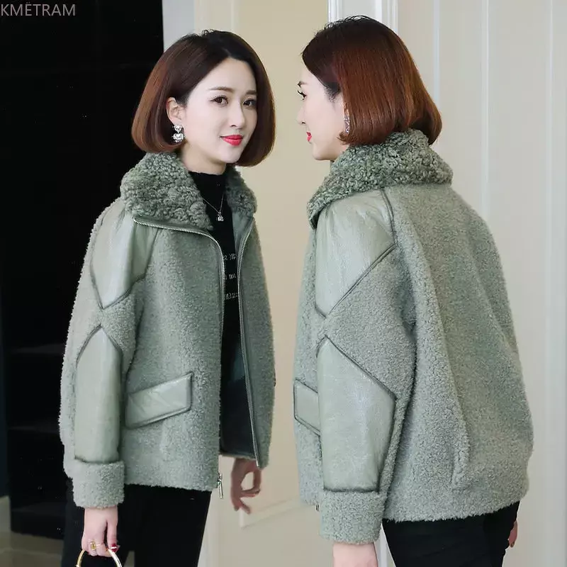Chaqueta de lana de oveja para Mujer, abrigo informal de piel, moda coreana, Invierno, 2024