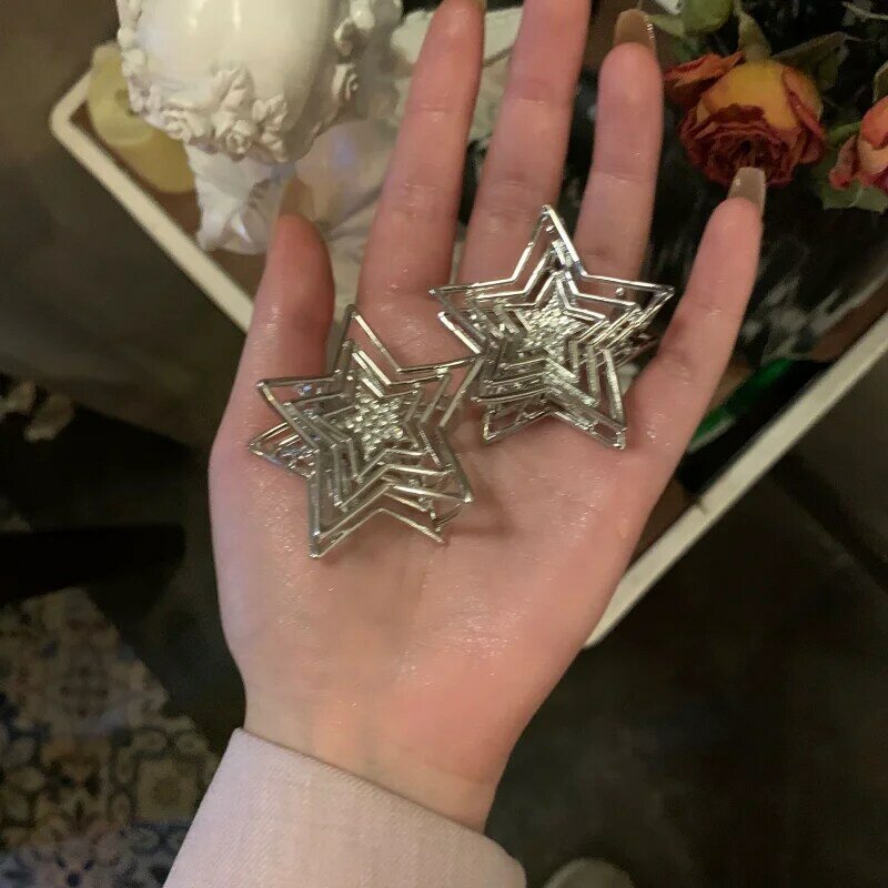 Multilayer Hollow Pentagram Hair Claw for Women Y2k Aesthetics Silvery Bay Shiny Star Small Hair Clip Ponytail Fashion Accessory