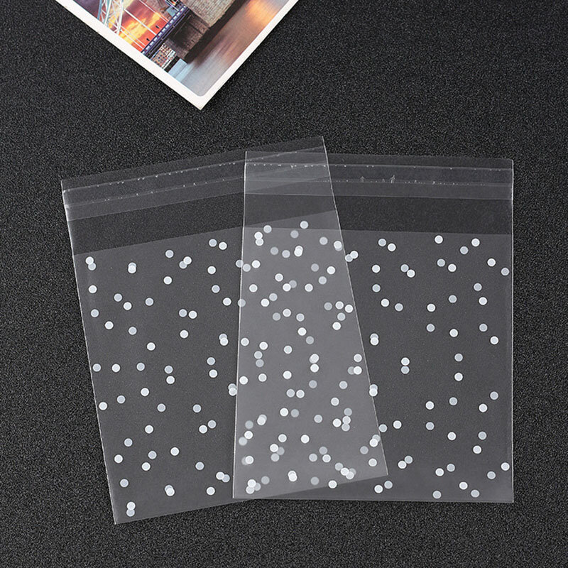 100 stücke Kunststoff Transparent Zellophan Candy Taschen Self Adhesive Weiß Polka Dot Candy Cookie Geschenk Taschen Für Hochzeit Geburtstag Party