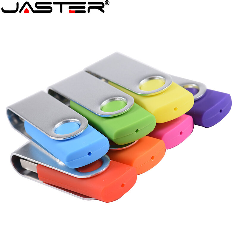 Jaster แฟลชไดร์ฟ USB พลาสติกสีเขียว128GB หน่วยความจำหมุนได้64GB คลิปโลหะ pendrive 32GB ของขวัญที่สร้างสรรค์แท่ง USB 16GB 8GB