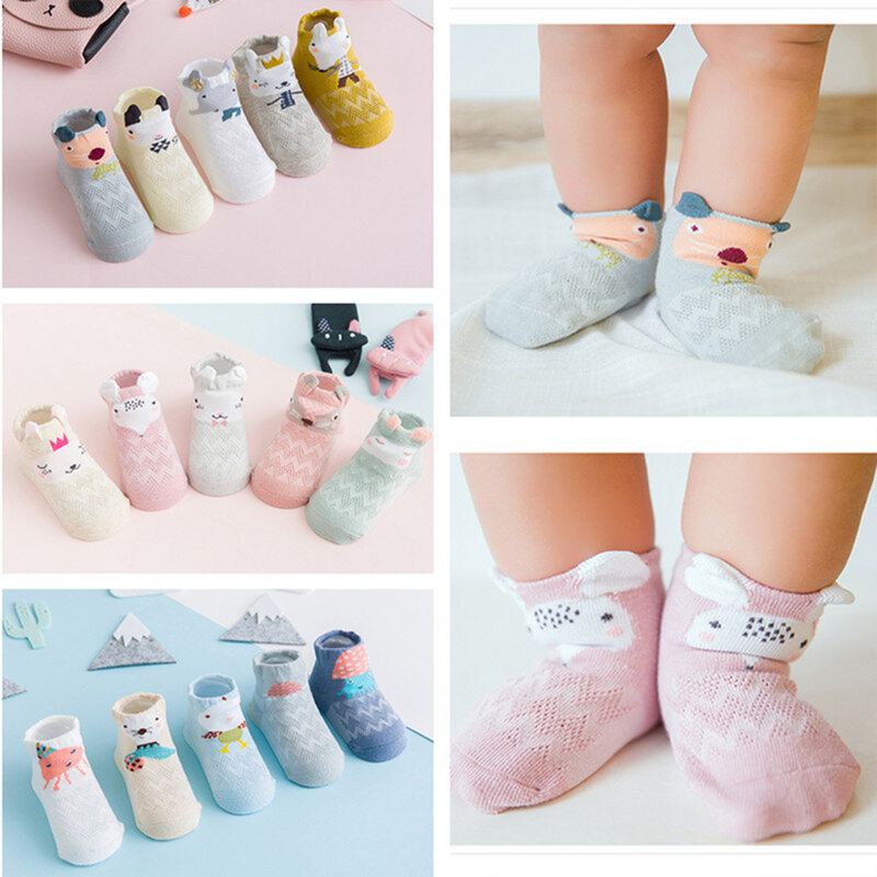 Calcetines de algodón de animales de dibujos animados para bebé, suaves y cómodos, hechos con algodón peinado, 5 pares