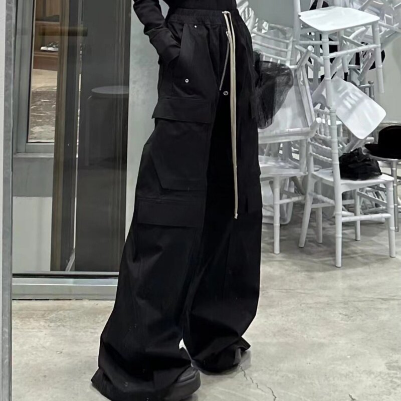 Новинка весна-осень 2024, мужские тактические брюки-карго со шнуровкой, Y2K, уличная одежда с несколькими карманами, широкие брюки, штаны