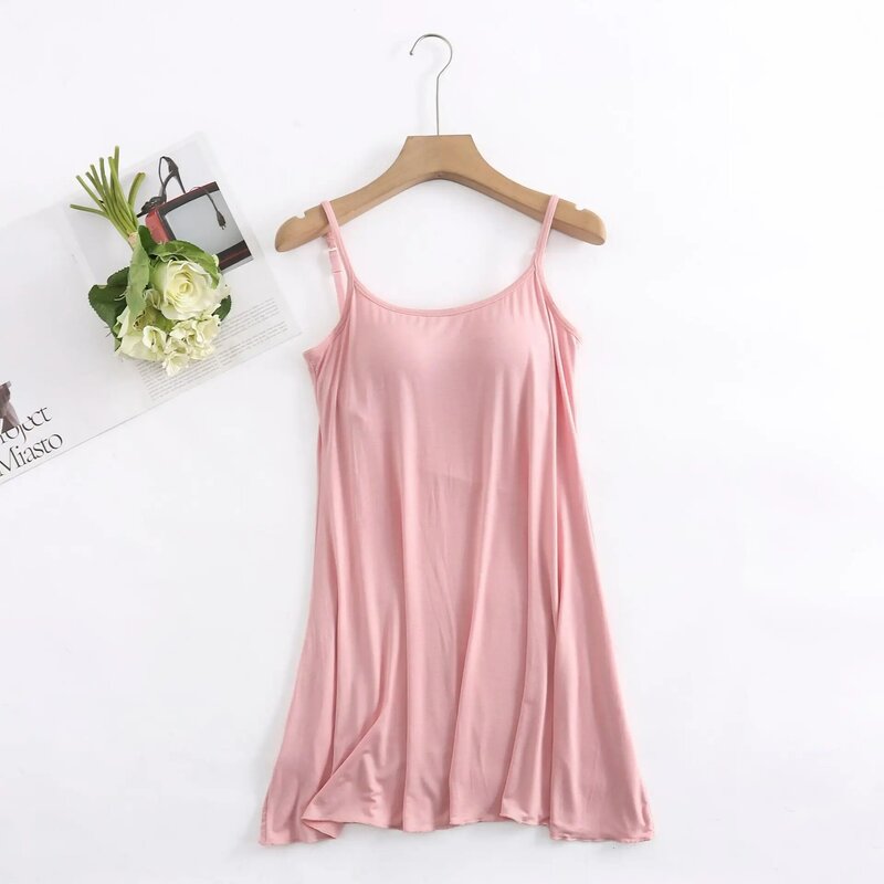 Koreańskie recenzje wiele piżam modalna z miseczkami na piersi koszula nocna seksowna podszyte szelki letnia sukienka nocna fioletowa bielizna nocna