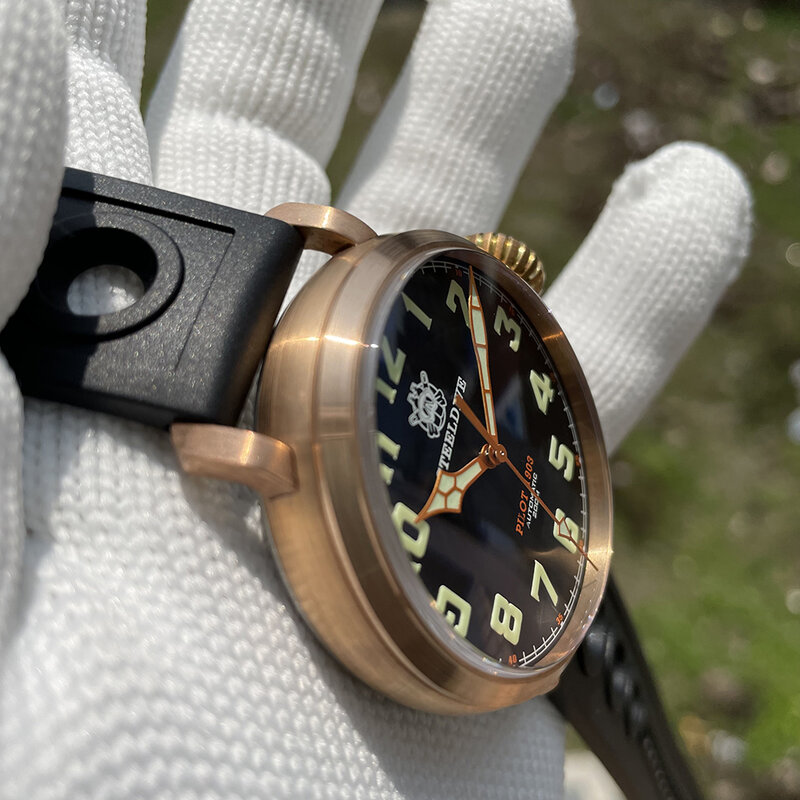 Steeldive-Relógio de mergulho impermeável para homens, SD1903S, Bronze Case Solid, mostrador preto, pulseira de borracha NH35, automático, 200m, 46,5mm