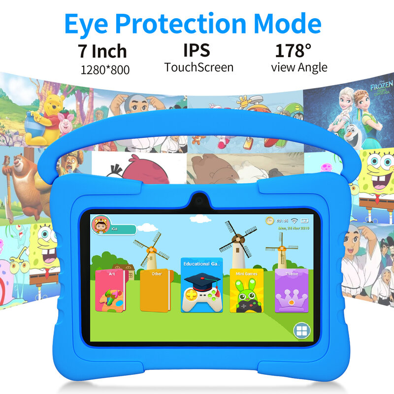 子供のための保護スリーブと強化フィルム付きのタブレット,Android 9.0,クアッドコア,4000mAh, 32GB, 7インチ