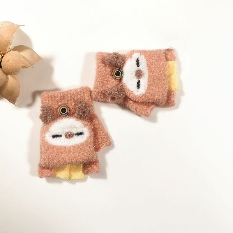 Thick Kids Gloves Cartoon Knitted Fingerless Knitting Mittens Fingerless gloves Baby Kids