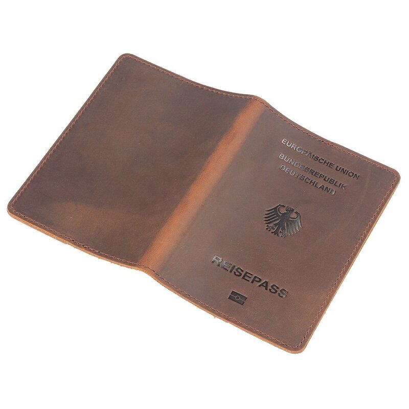 Borsa per carte in pelle bovina per la copertura del passaporto fatta a mano in germania Retro progettata per la borsa della custodia del passaporto aziendale del titolare della carta tedesca