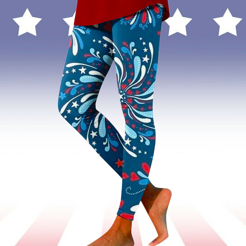 Mulheres com estampa da bandeira americana, caneleiras, calças de ioga, shorts grandes e grandes, esportes