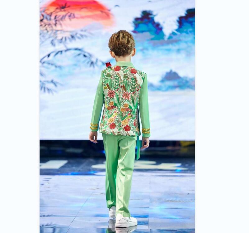 Modern Floral Wedding Suit For Boys Teenager Kid Tuxedos Dress Children Party 2 Pcs Jacket Pants in Stock