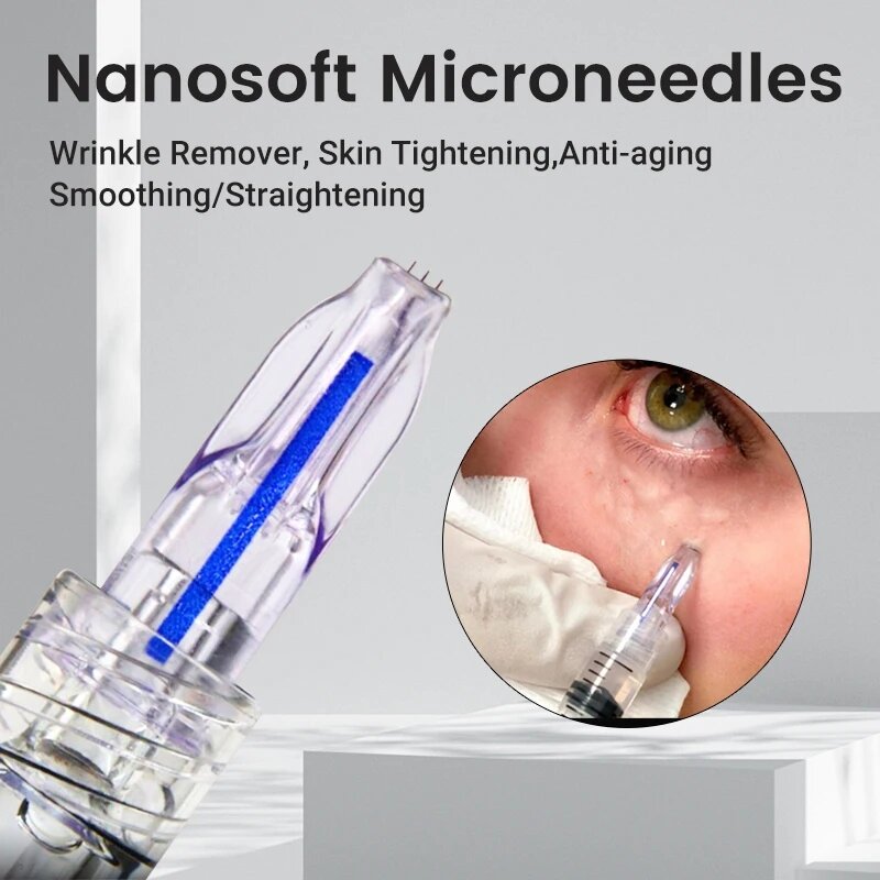 Nano Soft Microneedle para ferramenta de cuidados com a pele Mão Filmada 3 agulhas para anti envelhecimento ao redor dos olhos e linhas do pescoço