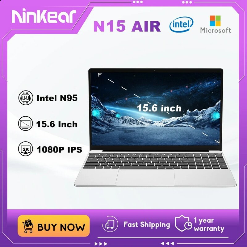 Laptop Ninkear N15 AIR 15,6 "IPS 1080P IPS Intel Celeron N95 3.4Ghz 12GB RAM 512GB SSD do gier biurowe okna 11 notebooków