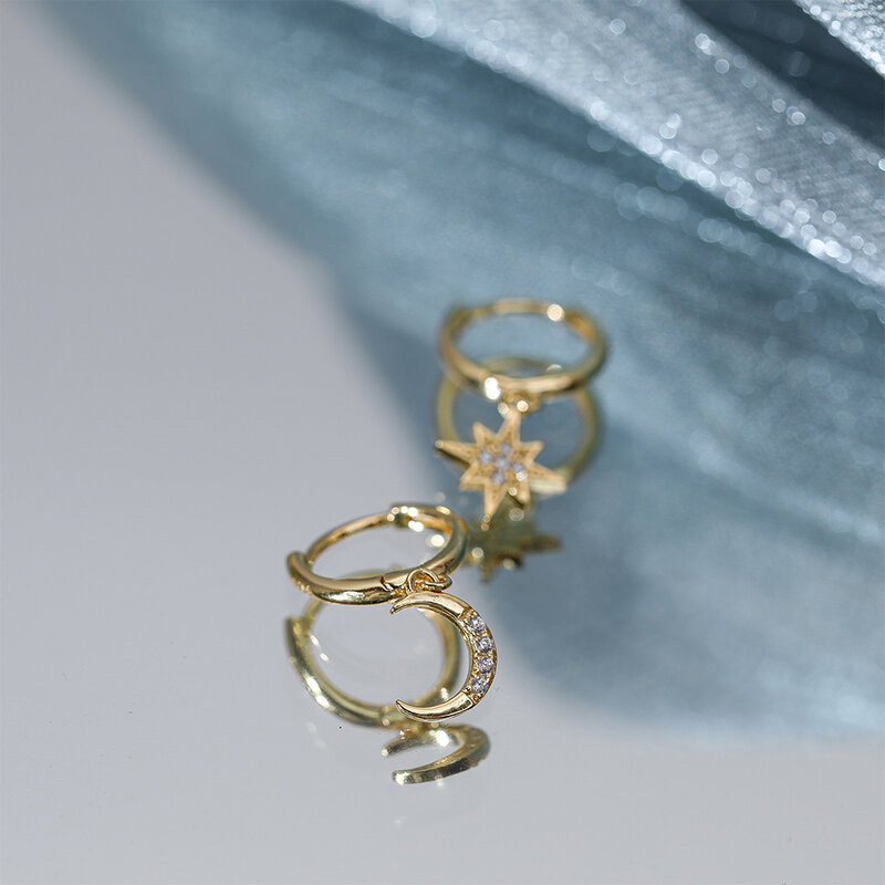 AIDE-Petites Boucles d'Oreilles Pendantes en Forme de Croix pour Femme, en Argent Sterling 925, Lune, Étoile, Bijoux Coréens