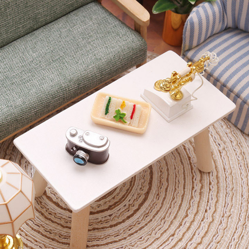 Móveis miniatura para DIY, modelo de mesa final, mesa de chá rústica, brinquedo para uso