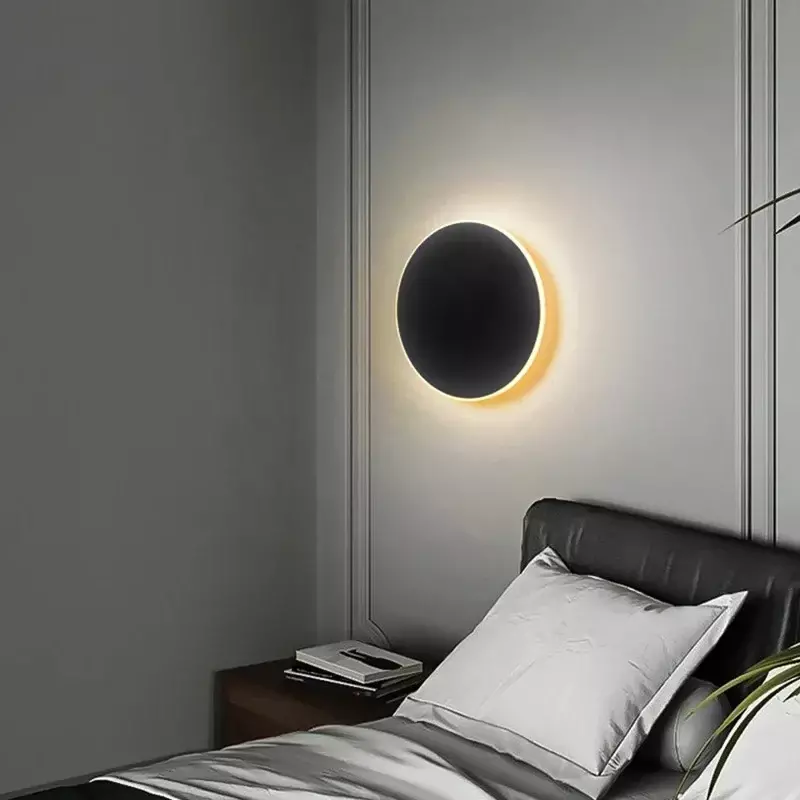 Lampu Dinding bundar minimalis Nordik, lampu dekorasi latar belakang dinding lorong kamar tidur ruang tamu Sentuh induksi LED