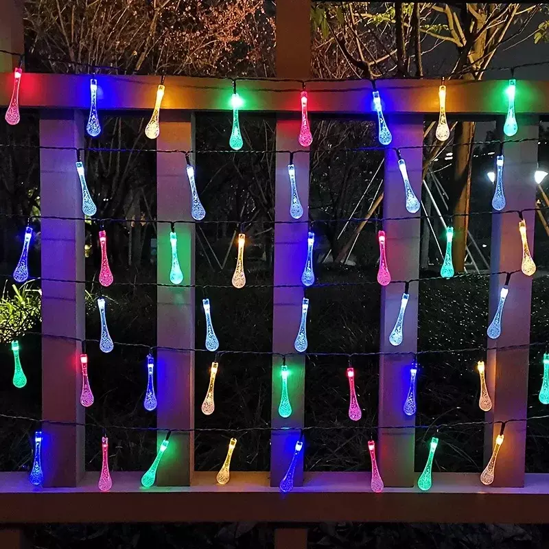12 متر الشمسية سلسلة أضواء Led قطرة الماء الشمسية الجنية مصباح مقاوم للماء لحديقة الزفاف ساحة المنزل حفلة عيد الميلاد شجرة زينة