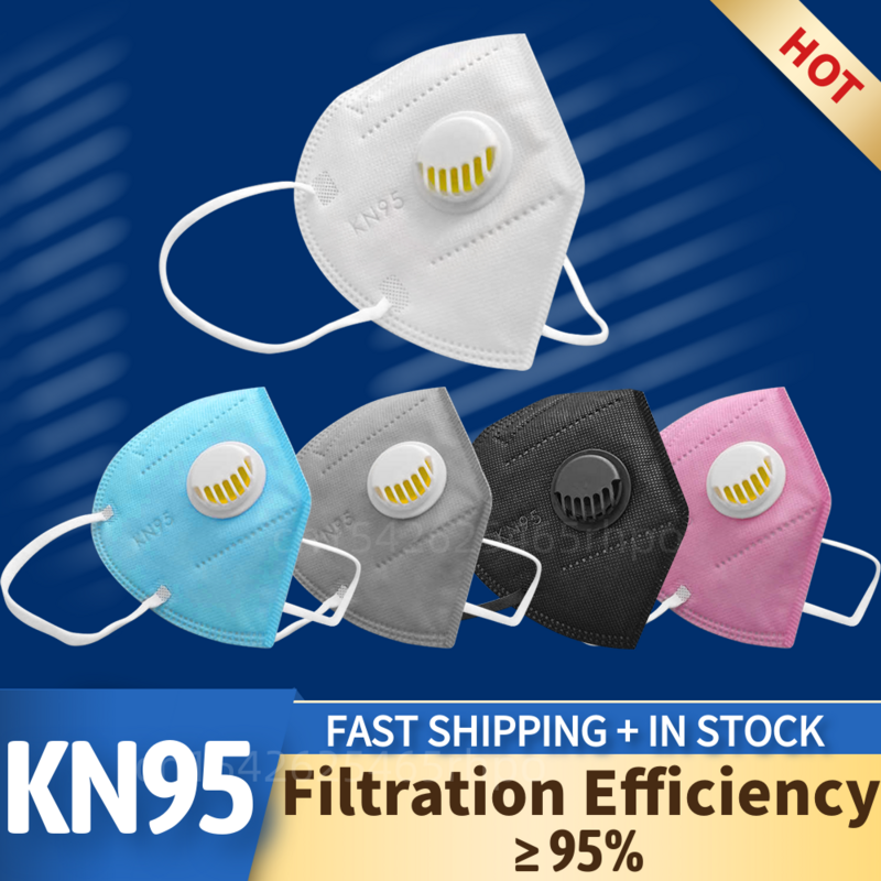 KN95 ffp2-成人用呼吸バルブ付き保護マスク,5層,フィルター保護,一般的