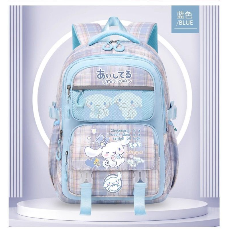 Sanrio กระเป๋านักเรียนสำหรับผู้หญิงและผู้ชาย, ใหม่กระเป๋าเป้สะพายหลังลายการ์ตูนน่ารักปกป้องกระดูกสันหลัง