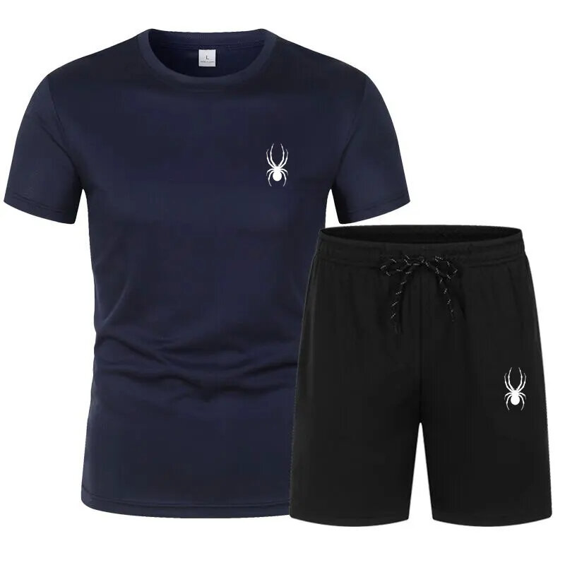 T-shirt de fitness à manches courtes pour hommes, vêtements de jogging, ensemble d'objectifs, couleurs unies, araignées, mode, été, 2024