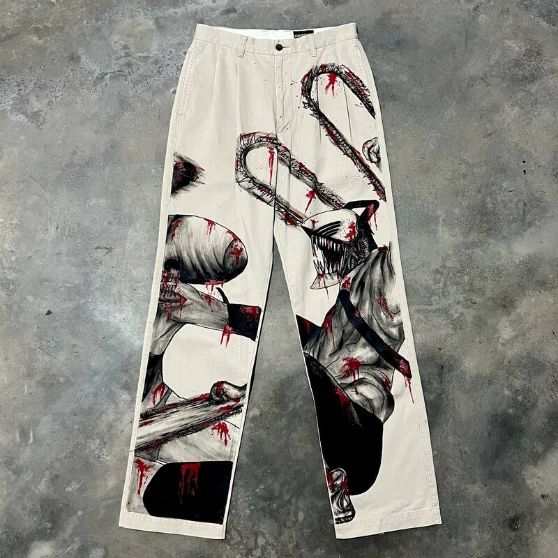 Harajuku Japanese Anime Graphic wide leg jeans Streetwear Y2K Wide Trouser Pants for Men Women 2024 New Style High Waist Jeans