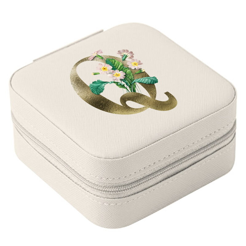 Органайзер для ювелирных украшений, дорожная шкатулка с золотыми цветами и буквами, кожаный бокс для хранения ювелирных изделий
