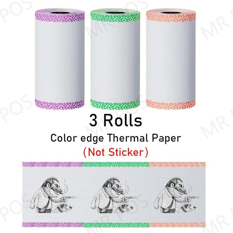3ม้วนกระดาษความร้อนกระดาษสติกเกอร์ป้ายกระดาษ Photo กระดาษสีกระดาษสำหรับ PeriPage PAPERANG เครื่องพิมพ์ภาพ