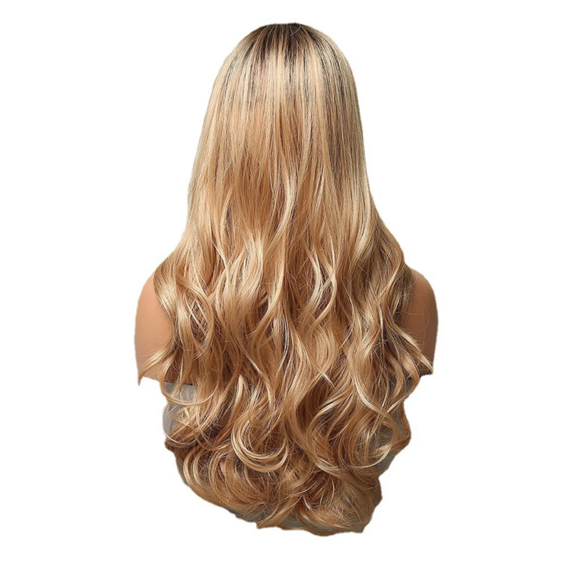 Synthetische dunkle Perücke Farbverlauf Gold Langwellen Perücken für Frauen Haar Perücke resistent Party täglichen natürlichen Gebrauch 60cm