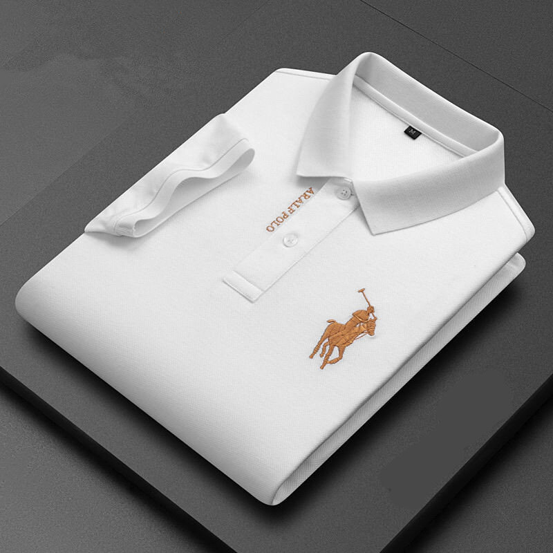 Polo ricamata da uomo nuova estate 100% cotone Polo a maniche corte moda tinta unita Casual Top t-Shirt M-4xl