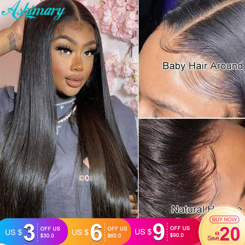 30-дюймовые прямые волосы 13x4, полноразмерный фронтальный парик из человеческих волос для женщин, 13x6 дюймов, фронтальный парик на сетке, 360 фронтальный парик на сетке, Ashimary Hair