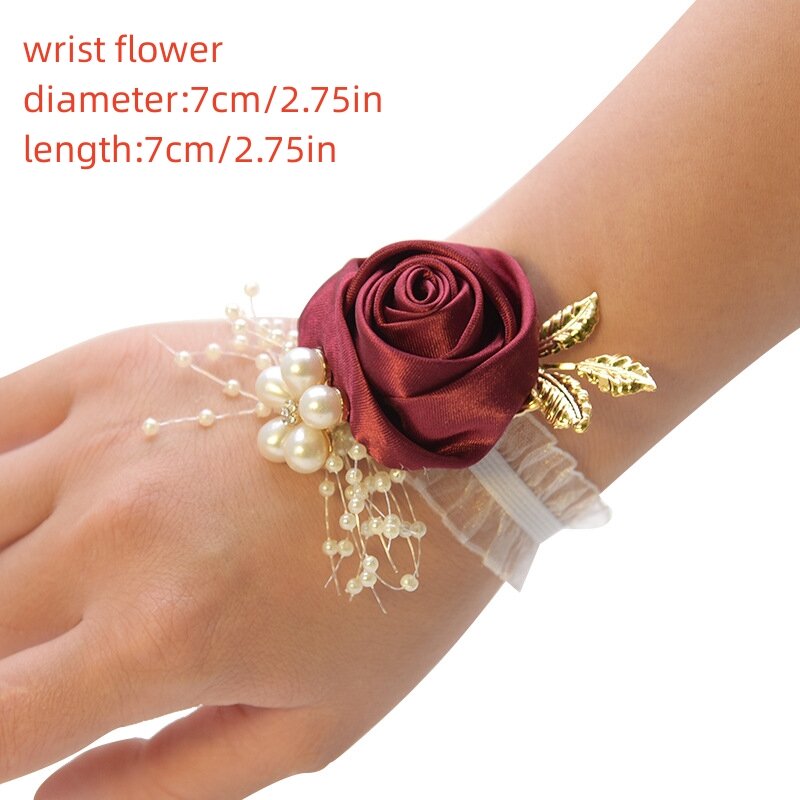 Bridesmaid Wrist Flowers, Satin Rose Bracelet, Tecido, Mão Flores, Casamento, Prom Party, Boutonniere, Acessórios, Meninas, Wedding Supply