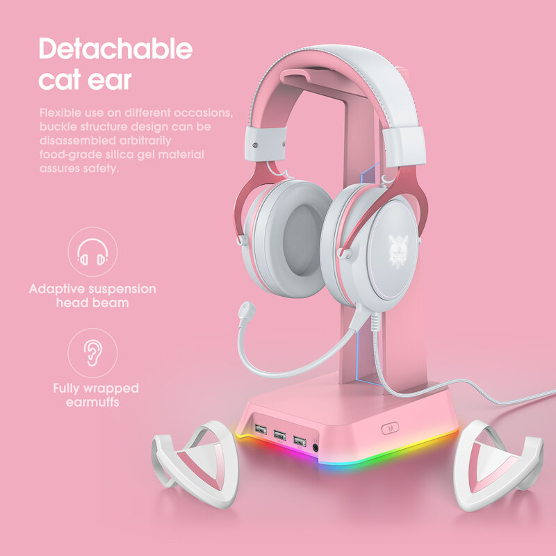 Onikuma-取り外し可能なゲーム用のx10ヘッドセット,猫の耳付きデバイス,RGBマイク付きゲーミングヘッドセット