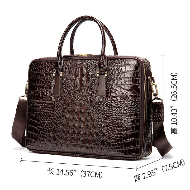 Bolso de cuero genuino con patrón de cocodrilo para hombre, maletín de diseñador de lujo para oficina, bolso para portátil de 14 pulgadas