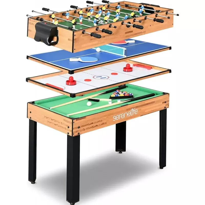 Serenelife Multi-Game Tafel, 48 "Sport Arcade Games Met Accessoires, Ping Pong, Hockey, Pool Biljart, Voetbal Tafelvoetbal All In