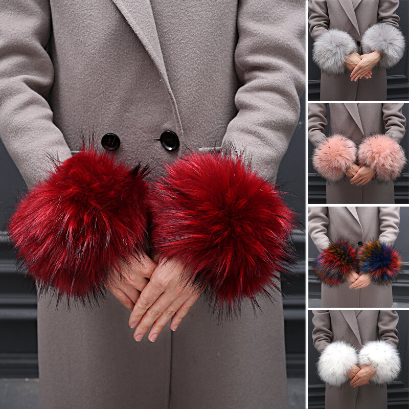 1 Paar Vrouwen Fashion Winter Warm Faux Fur Elastische Pols Slap Op Manchetten Dames Arm Warmer Pluche Pols Protector